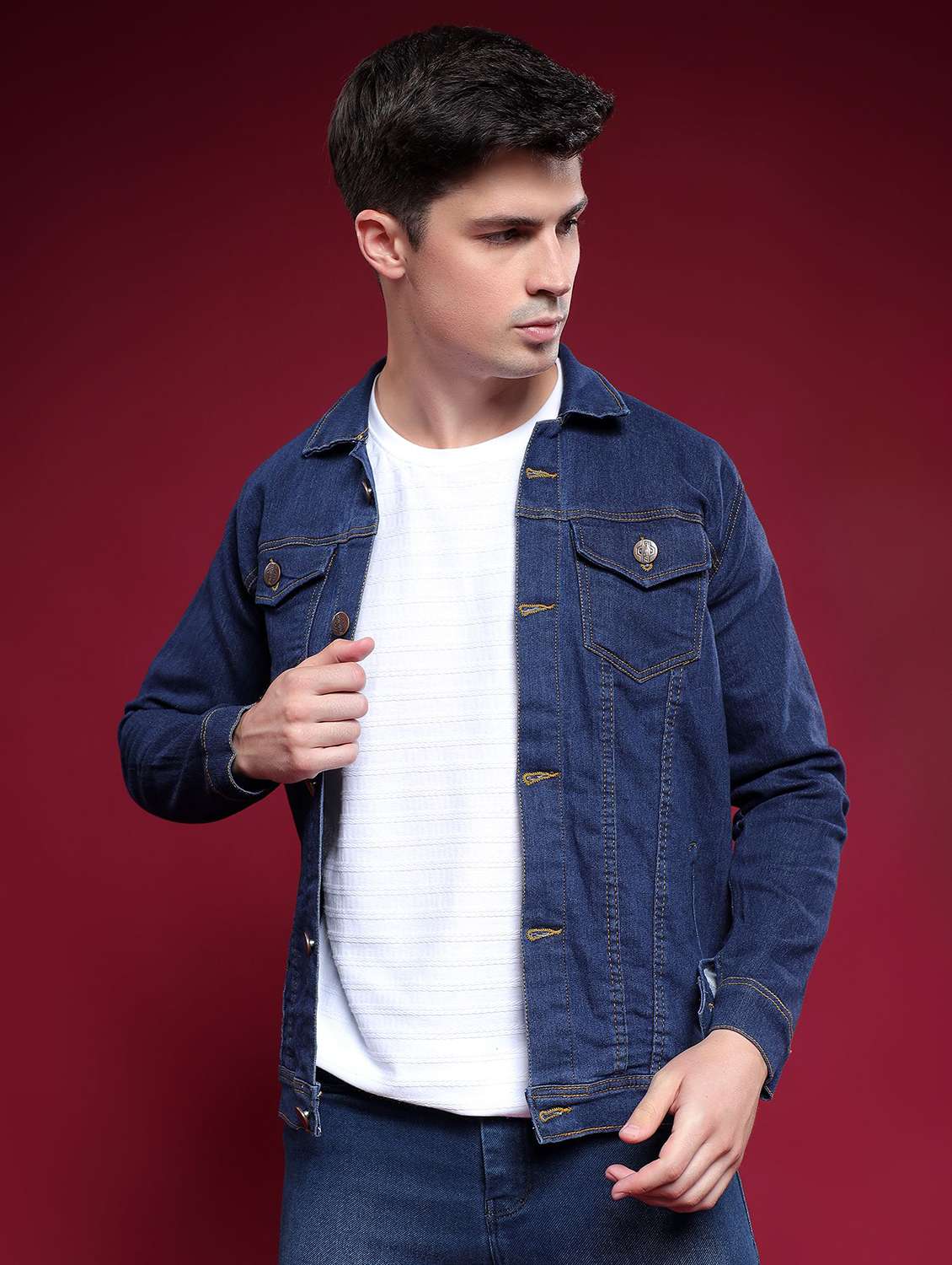 men solid long sleeves denim jacket