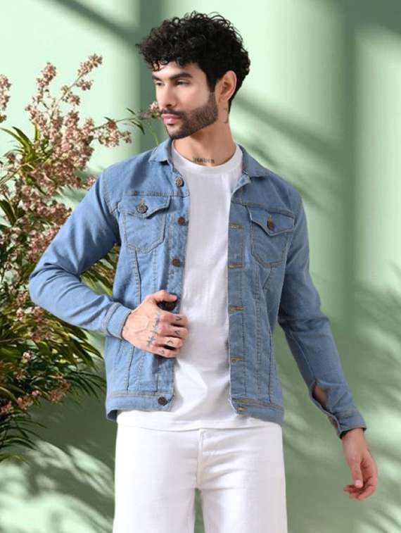 men solid long sleeves denim jacket