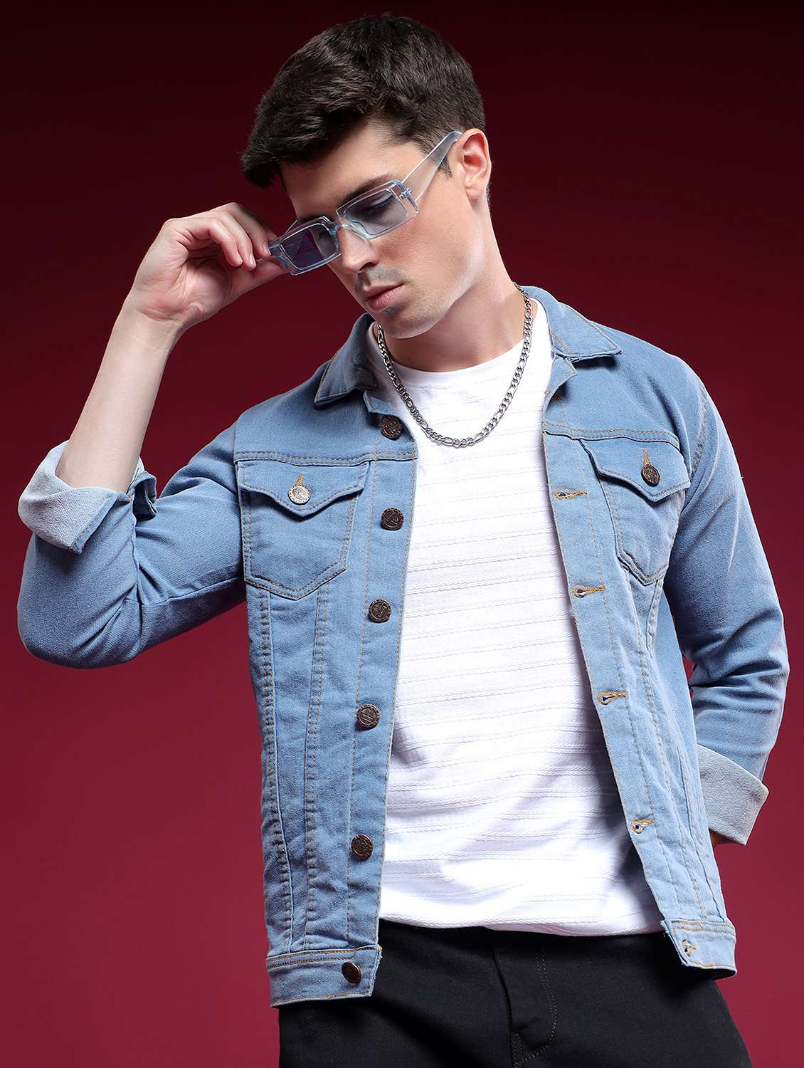 men solid long sleeves denim jacket
