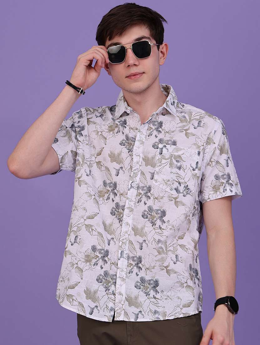 men printed short sleeve regular fit casual shirt
