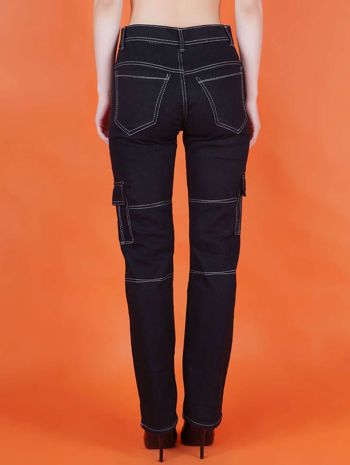 Women Solid Mid Rise Regular Fit Cargo Jeans - 22575154 -  Standard Image - 2