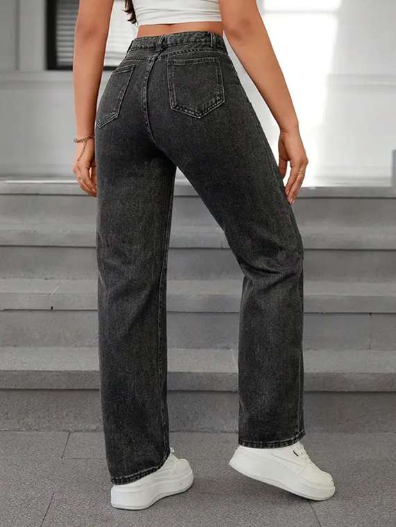 women washed high rise traight jeans - 22575157 -  Standard Image - 2