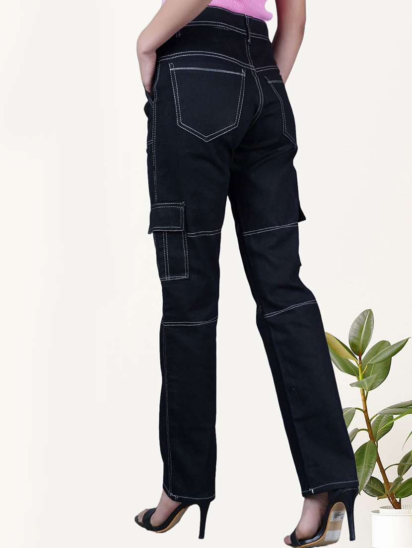 Women Solid Mid Rise Cargo Jeans - 22575192 -  Standard Image - 2