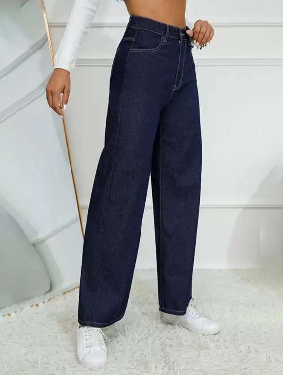 women solid high rise wide leg jeans - 22575200 -  Standard Image - 2