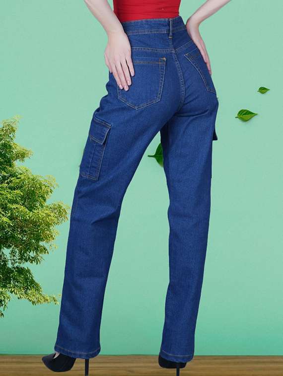 Women Solid Mid Rise Regular Fit Cargo Jeans - 22575201 -  Standard Image - 2
