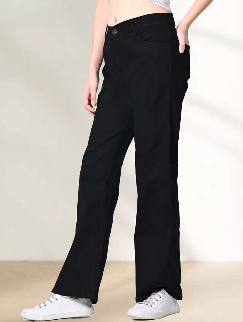 women solid mid rise straight jeans