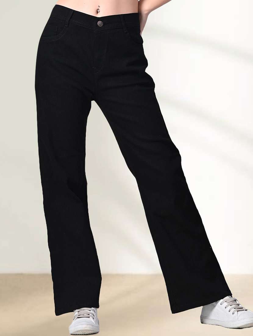women solid mid rise straight jeans