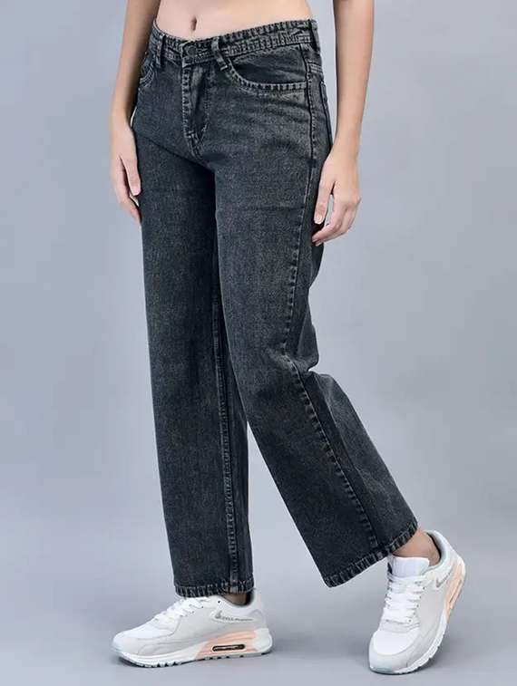 women washed mid rise straight jeans - 22575404 -  Standard Image - 2
