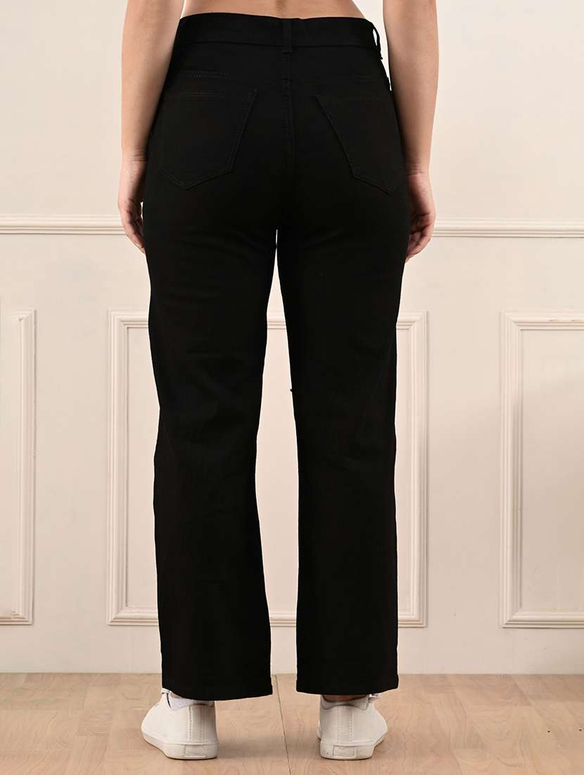 women slashed knee mid rise straight jeans - 22575406 -  Standard Image - 2