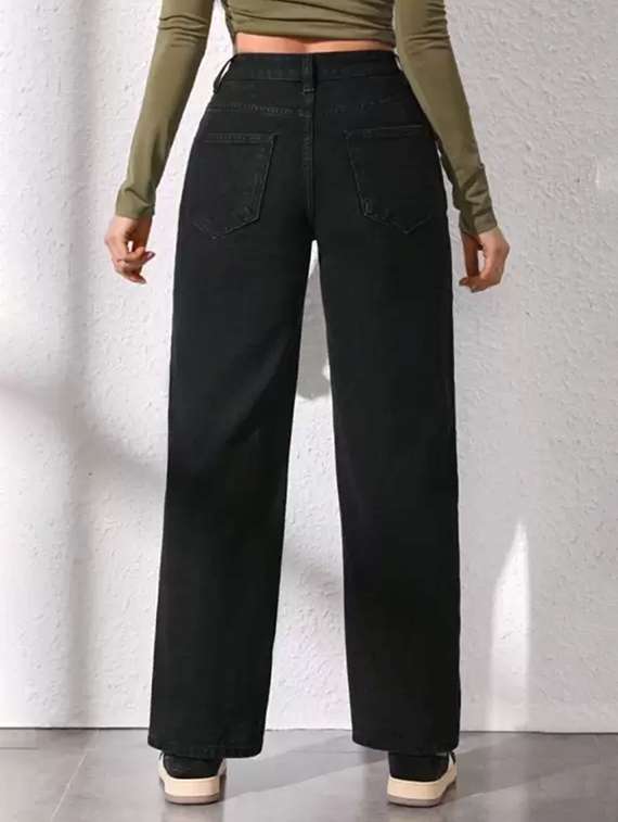 women solid high rise straight jeans - 22575407 -  Standard Image - 2
