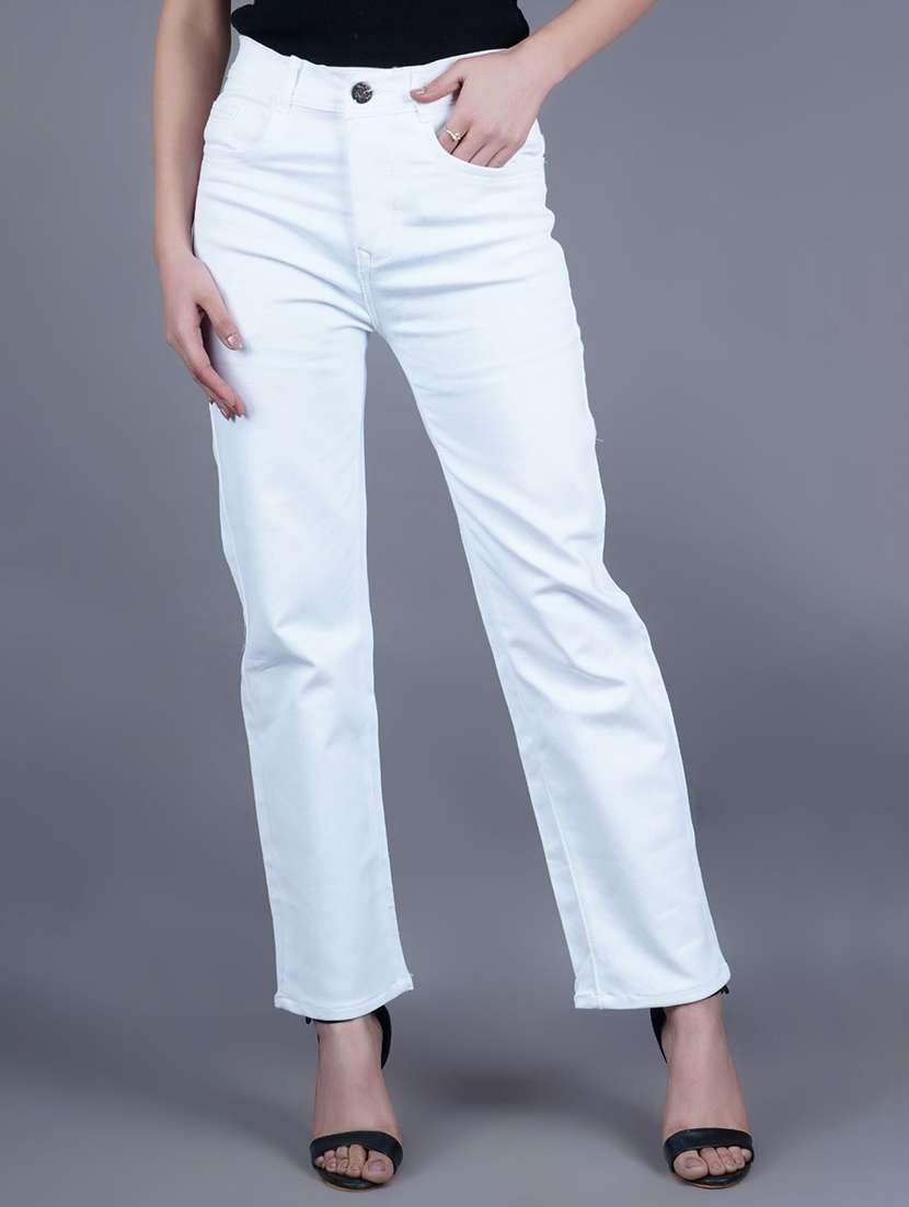women solid mid rise straight jeans