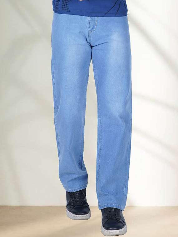 men washed mid rise straight jeans