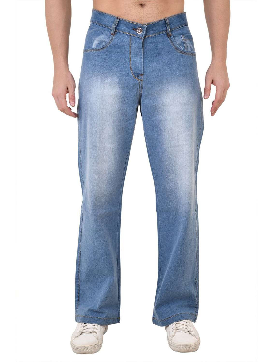 men washed mid rise straight jeans