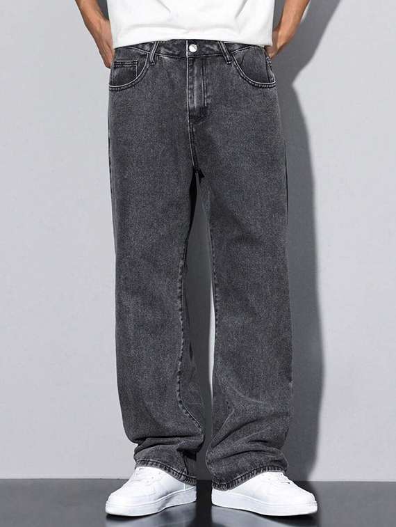 men washed mid rise baggy jeans