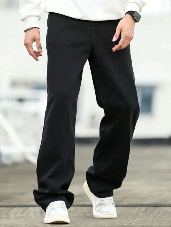 men solid mid rise baggy jeans