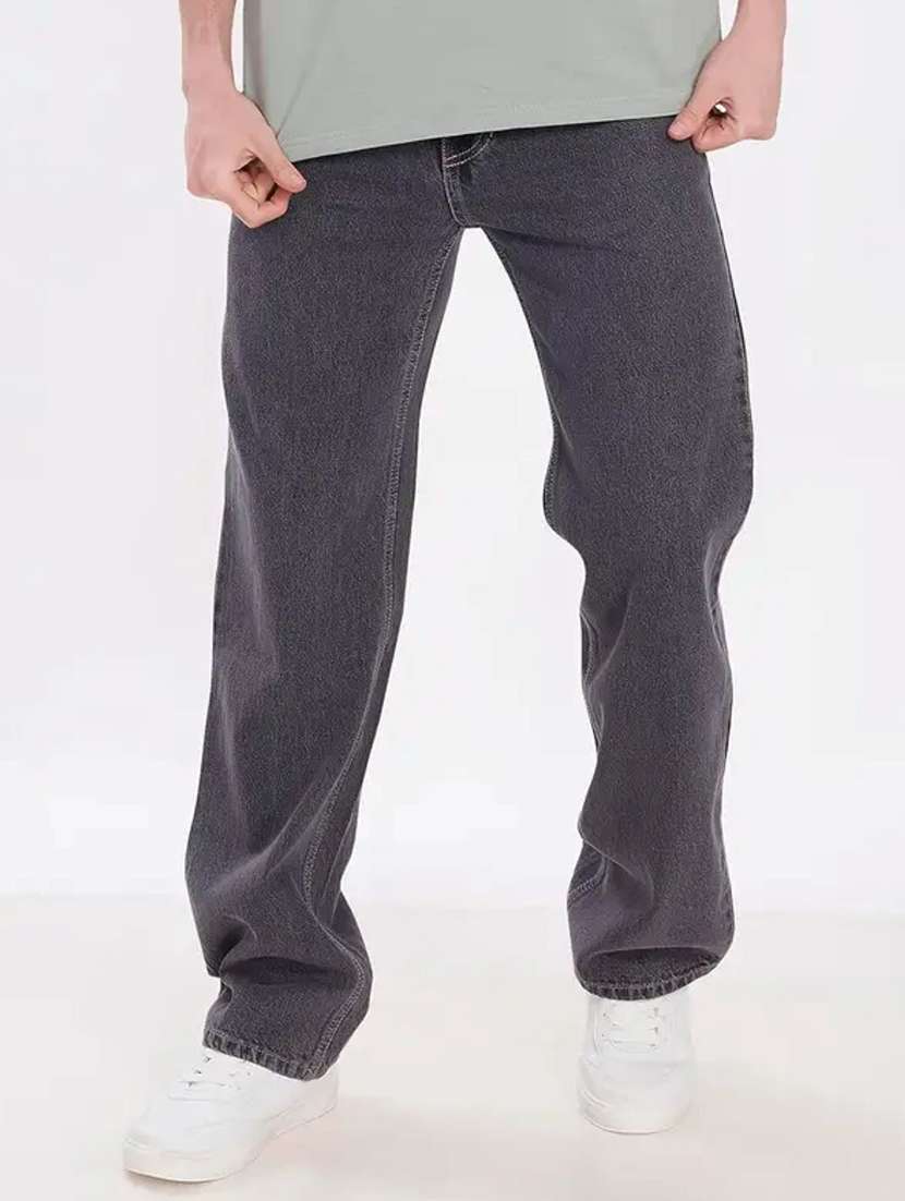men washed mid rise straight jeans