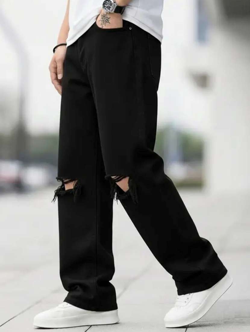 men slashed knee mid rise straight jeans - 22576077 -  Standard Image - 2