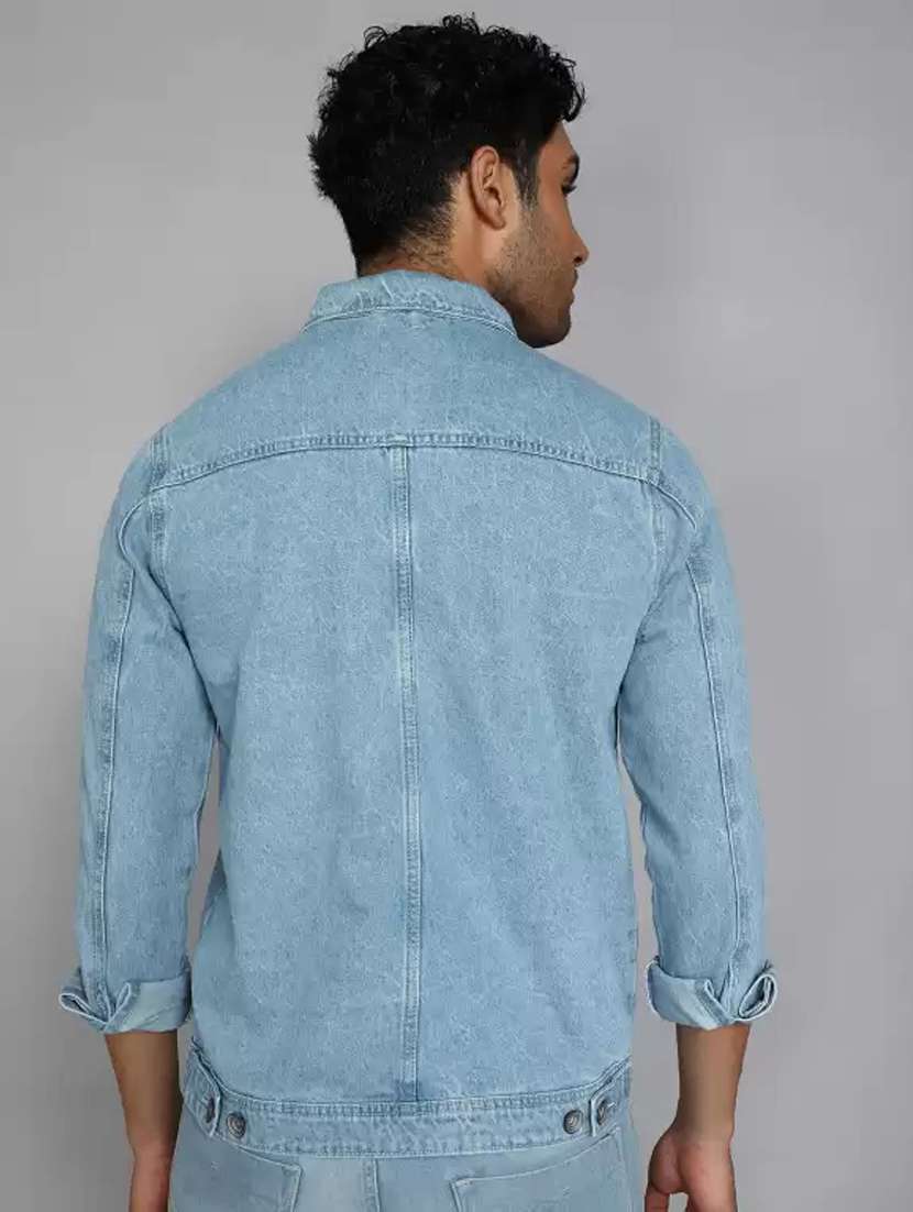 Men Solid Long Sleeves Regular Fit Denim Jacket - 22576093 -  Standard Image - 2