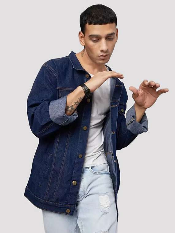 men solid long sleeves regular fit denim jacket