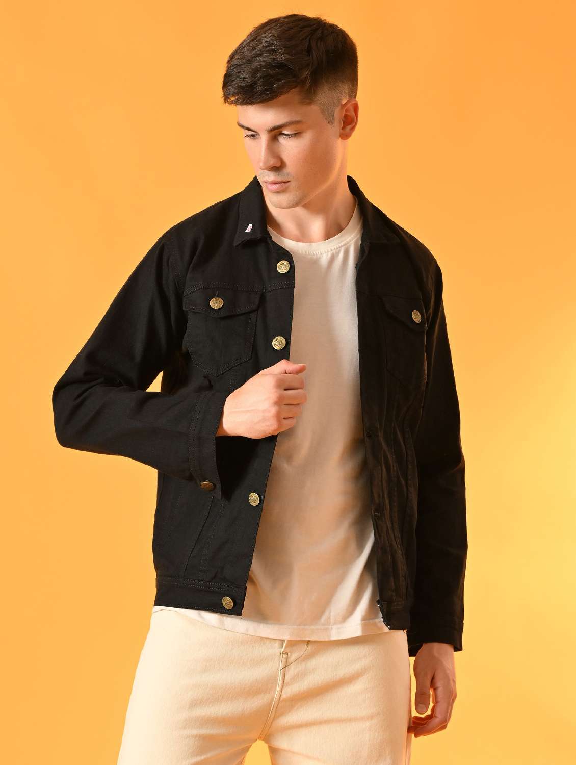men solid long sleeves denim jacket