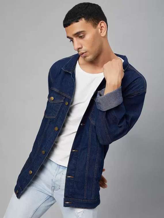 men solid long sleeves denim jacket