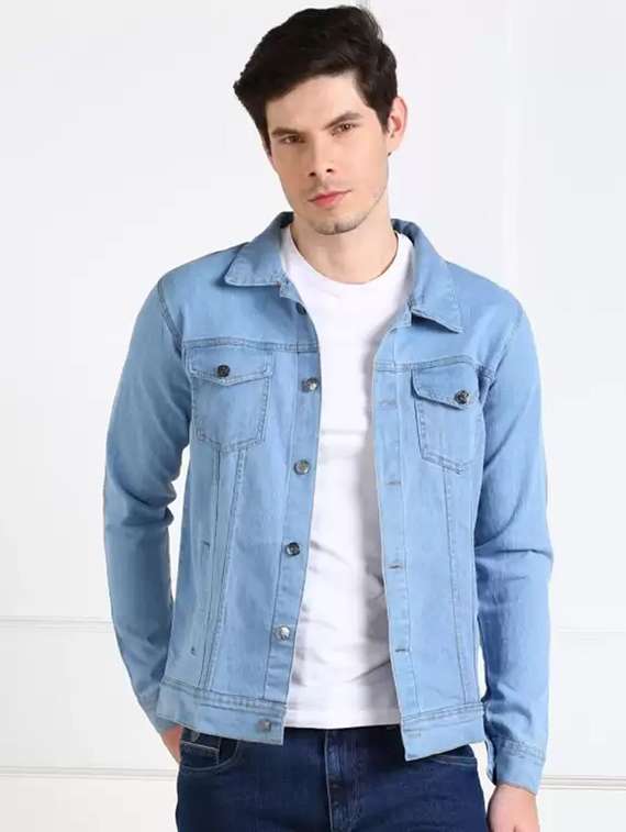 men solid long sleeves denim jacket