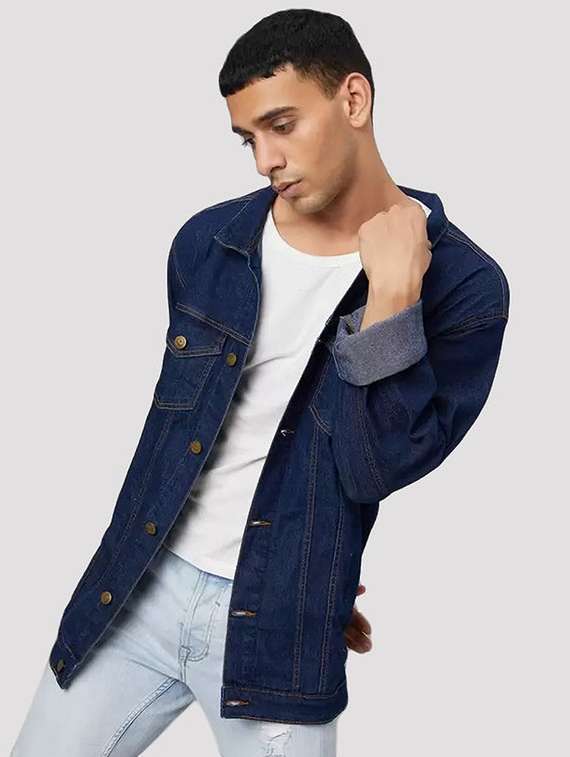 men solid long sleeves denim jacket