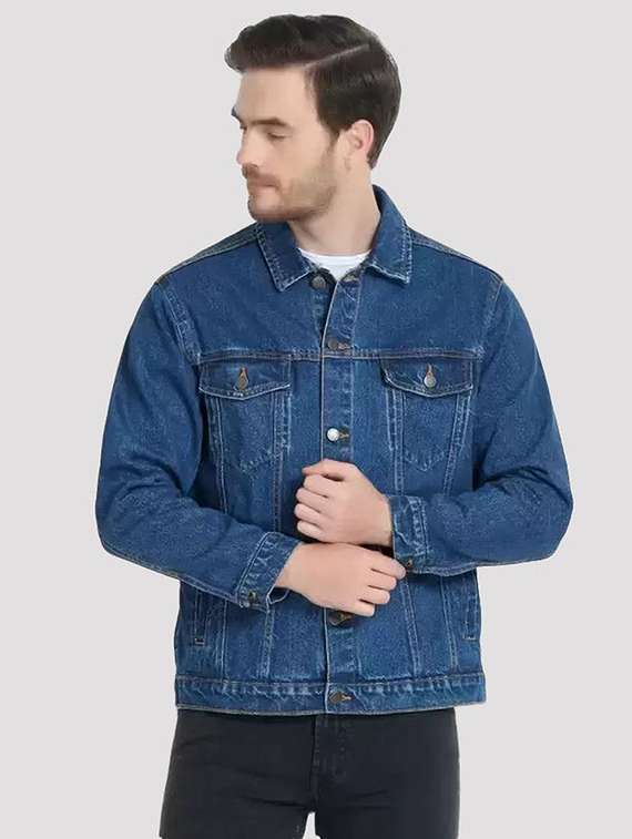 men solid long sleeves denim jacket