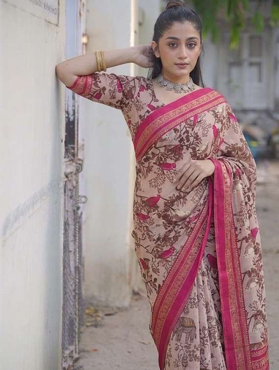 women printed bordered saree with blouse - 22576649 -  Standard Image - 2