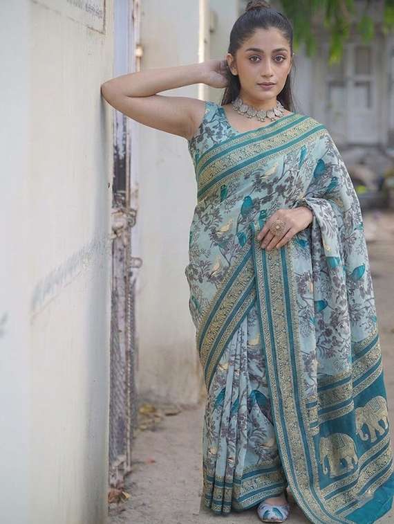 women printed bordered saree with blouse - 22576651 -  Standard Image - 2