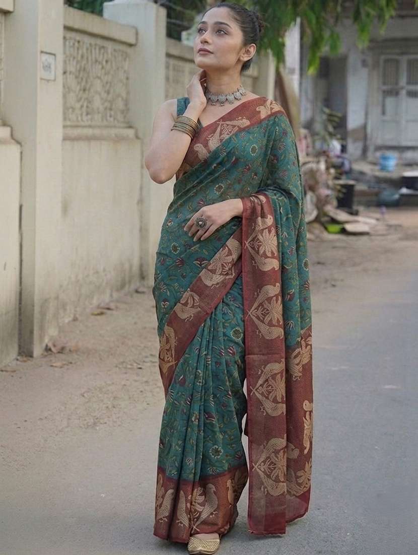 women printed bordered saree with blouse - 22576663 -  Standard Image - 2