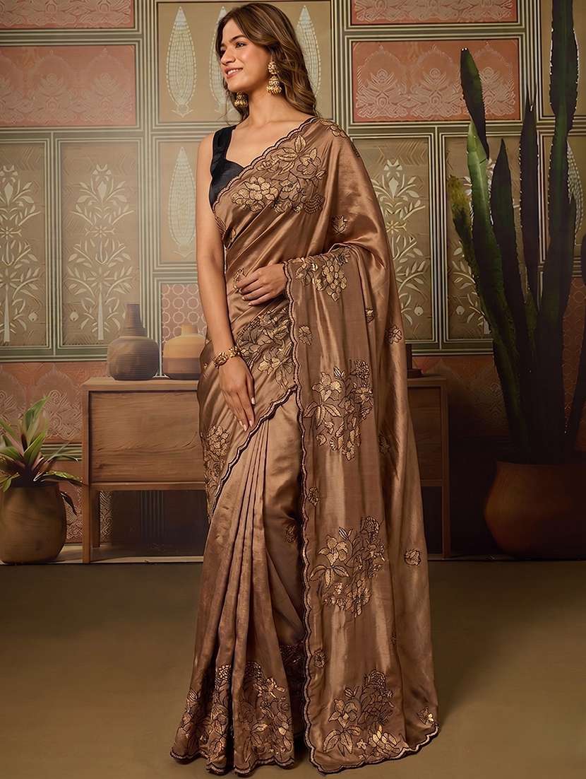women solid with work embroidered saree with blouse - 22576671 -  Standard Image - 2
