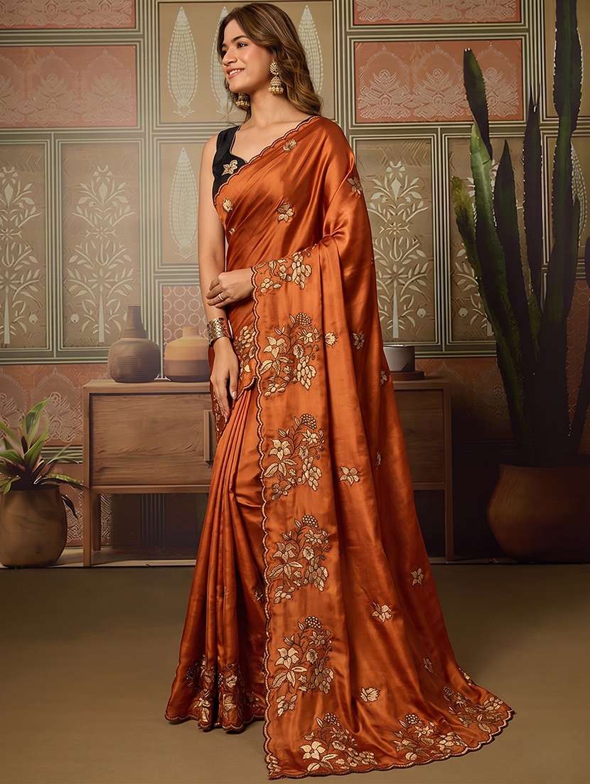 women solid with work embroidered saree with blouse - 22576674 -  Standard Image - 2