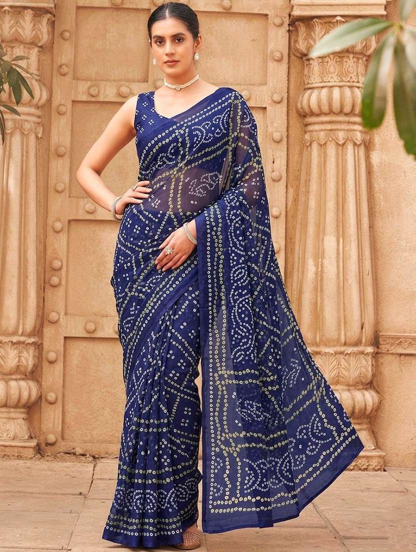women bandhani printed saree with blouse