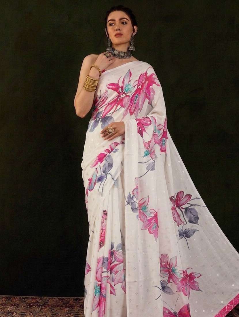 women printed casual wear saree with blouse