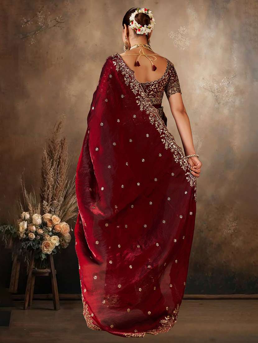 women solid with work embroidered saree with blouse - 22576767 -  Standard Image - 2
