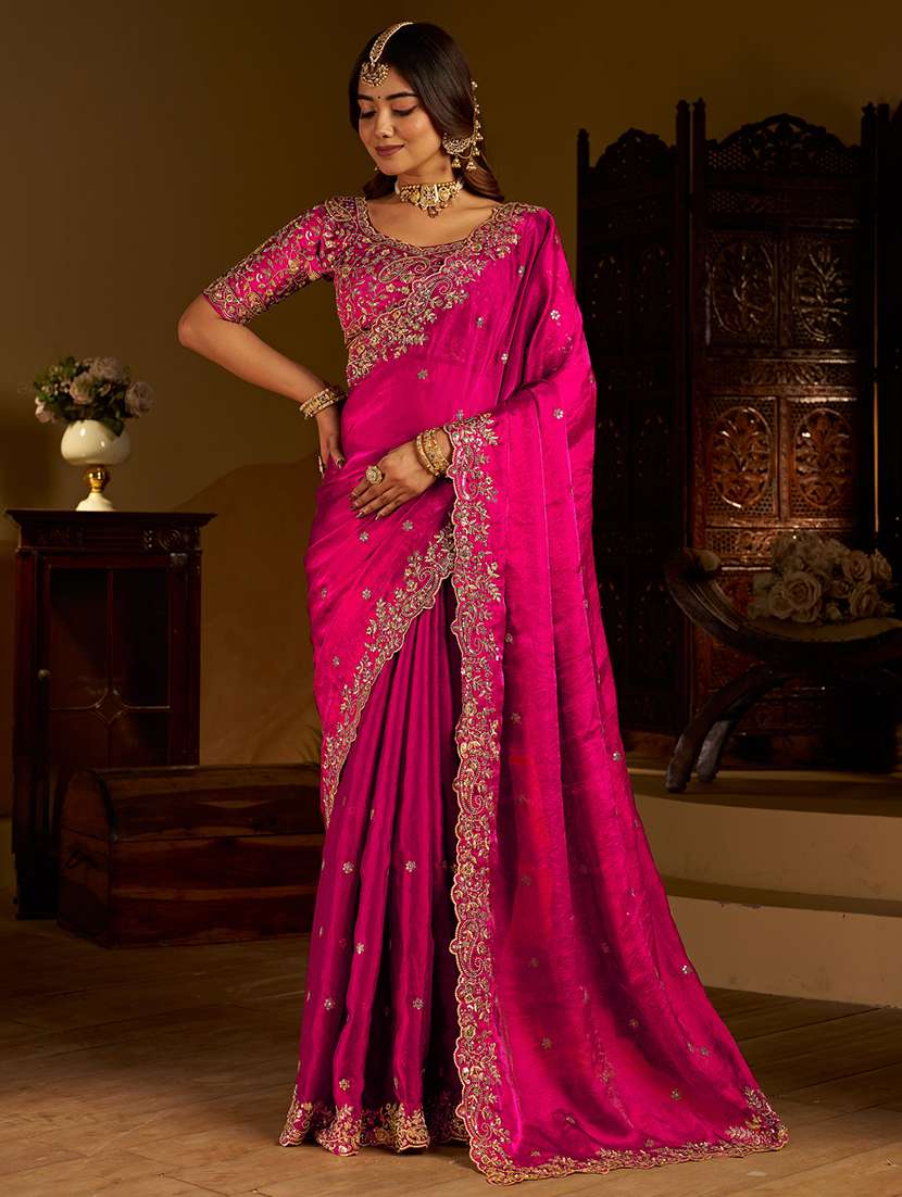 women solid with work embroidered saree with blouse - 22576771 -  Standard Image - 2