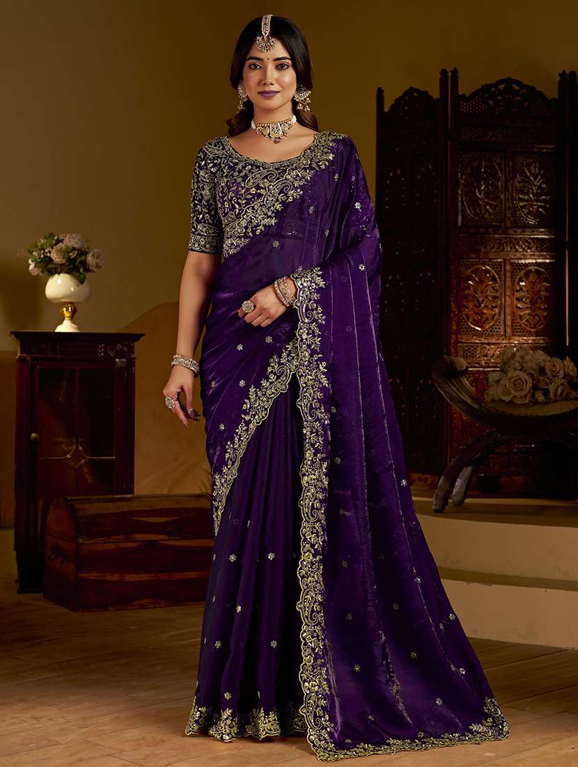women solid with work embroidered saree with blouse - 22576772 -  Standard Image - 2