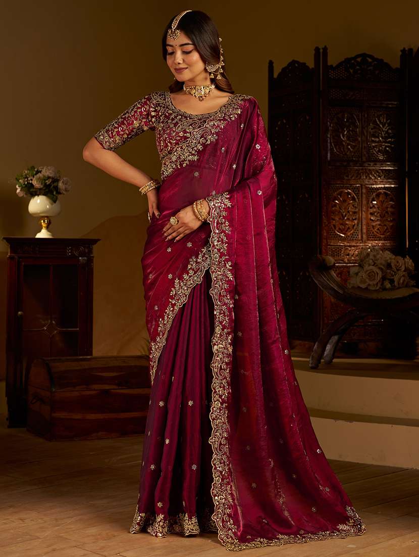 women solid with work embroidered saree with blouse - 22576773 -  Standard Image - 2