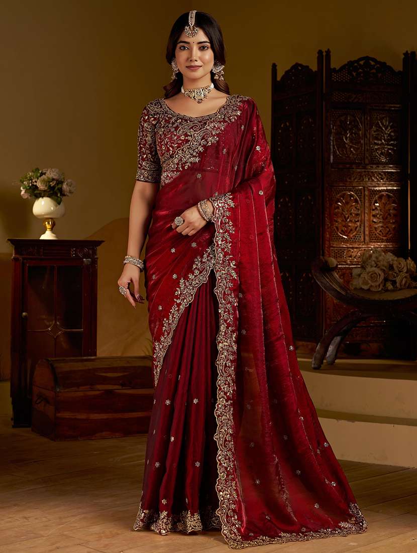 women solid with work embroidered saree with blouse - 22576774 -  Standard Image - 2