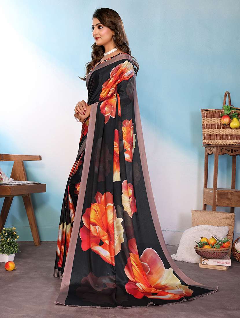 orange silk blend printed saree with blouse - 22576865 -  Standard Image - 2