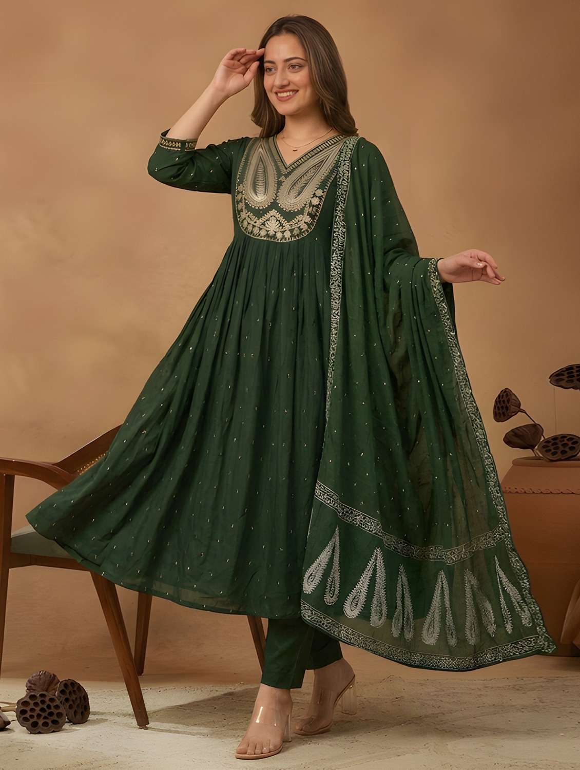 women embroidered three quarter sleeves kurta pant set with dupatta - 22576905 -  Standard Image - 2