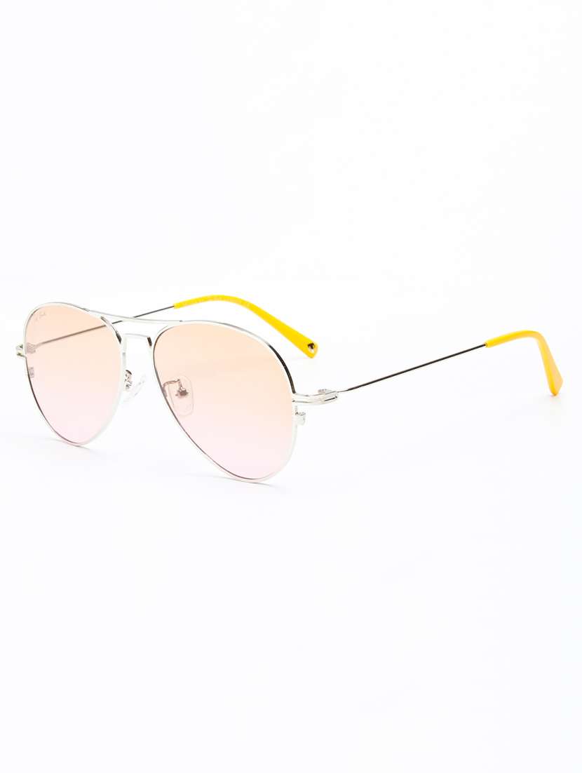 ted smith unisex aviator silver-brown pink metal sunglasses with polarised lens - 22576921 -  Standard Image - 2