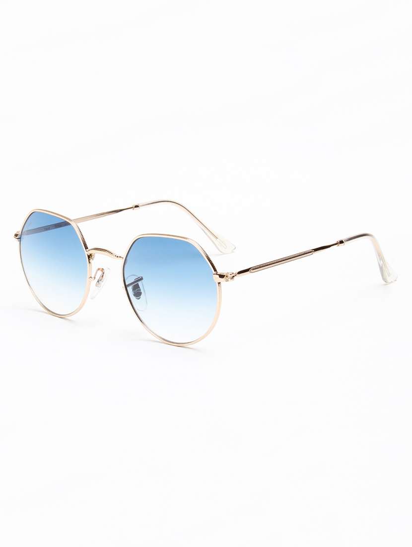 ted smith unisex hexagon gold-blue graded metal sunglasses with uv protected lens - 22576930 -  Standard Image - 2