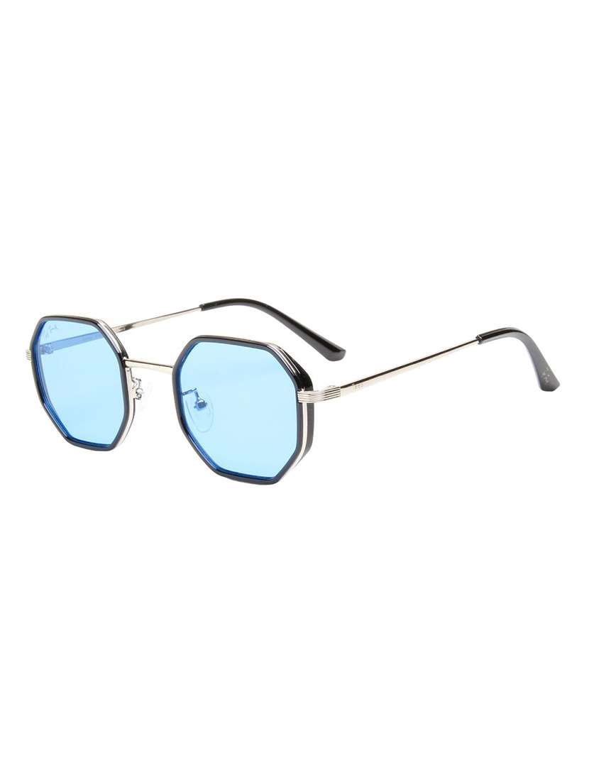 ted smith unisex hexagon silver-black-blue metal sunglasses with polarised lens - 22576931 -  Standard Image - 2