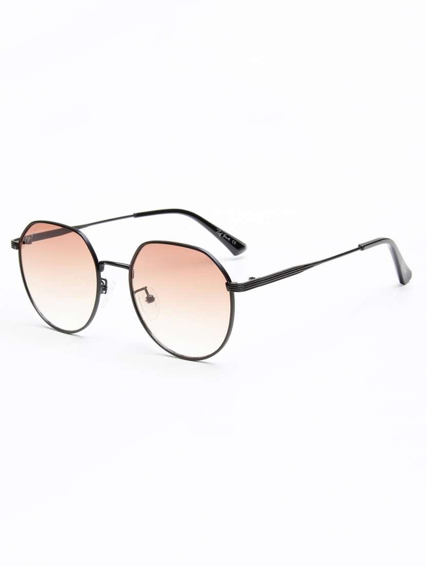 ted smith unisex hexagon black-brown graded metal sunglasses with uv protected lens - 22576933 -  Standard Image - 2