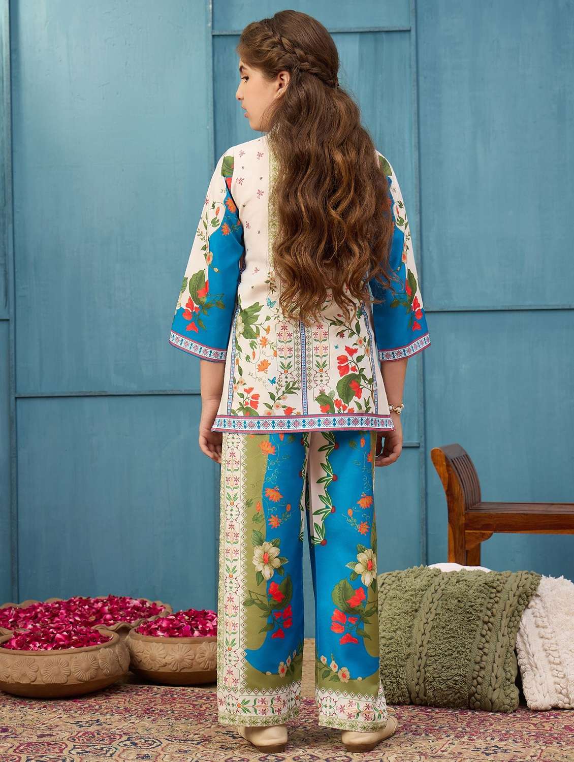 girls printed three quarter sleeves top and trouser co-ord set - 22576943 -  Standard Image - 2