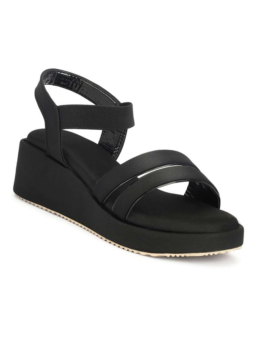 Women Solid Ankle Strap Wedges - 22576956 -  Standard Image - 2