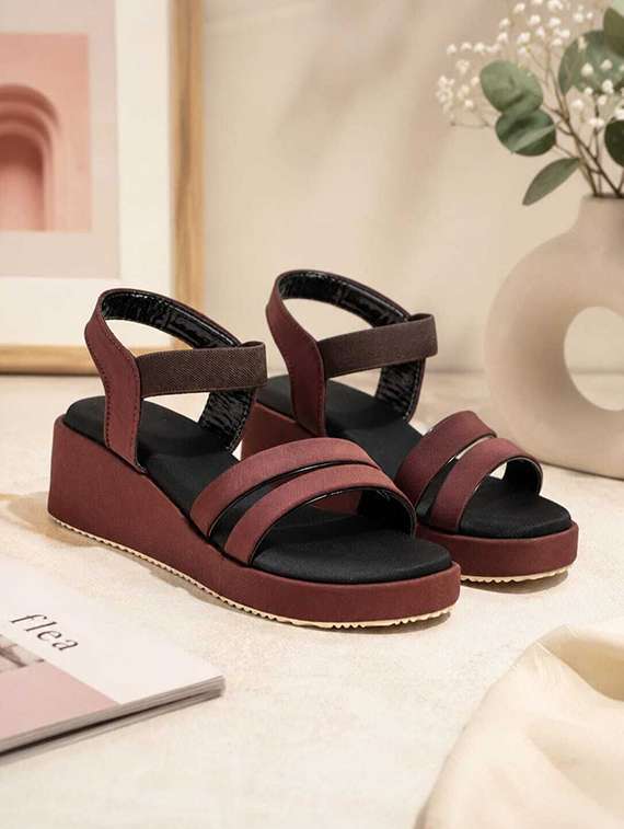women solid ankle strap wedges