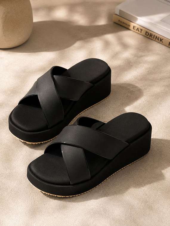 women solid slip on wedges